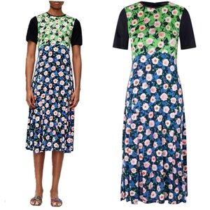 Stine Goya Scout Floral Print Bodycon Short Sleeve A-Line Midi Dress Small NEW